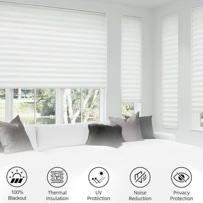 Custom Dual Tension Rod Blinds No Drill Cellular Shades for Indoor Windows | 1.5" Cell | Minimal Light Leak | No drill Installation | Insulation | Noise Reduced | White | 26.5"W x 64"H | Blackout