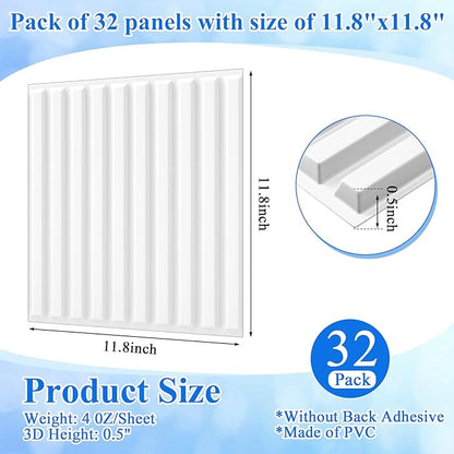 Nuanchu 32 Pcs 3D Slat Wall Panels 12 x 12 Inch PVC Fluted Textured Panel - Image 2