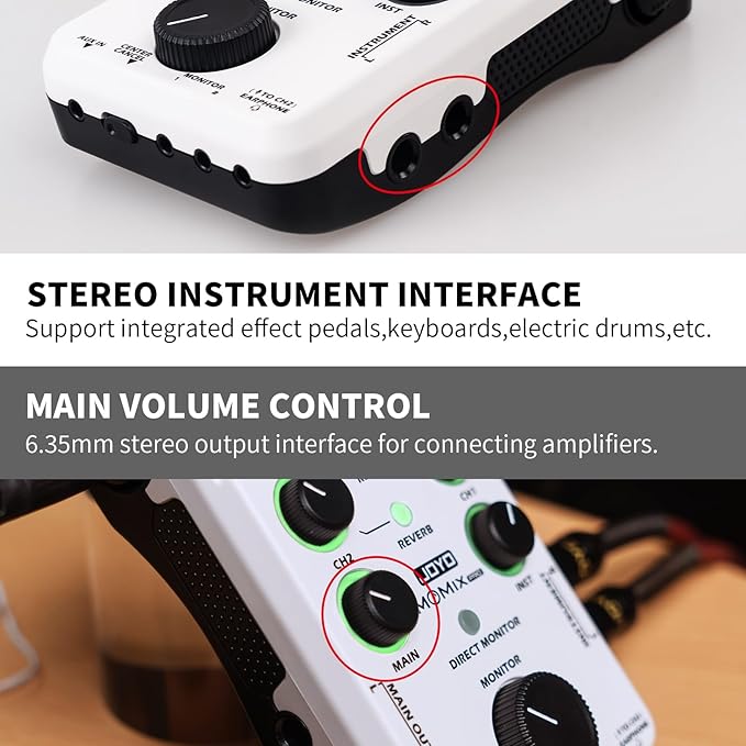 JOYO Audio Mixer USB Audio Interface Stereo XLR+48V Phantom Power Mixer - Image 4