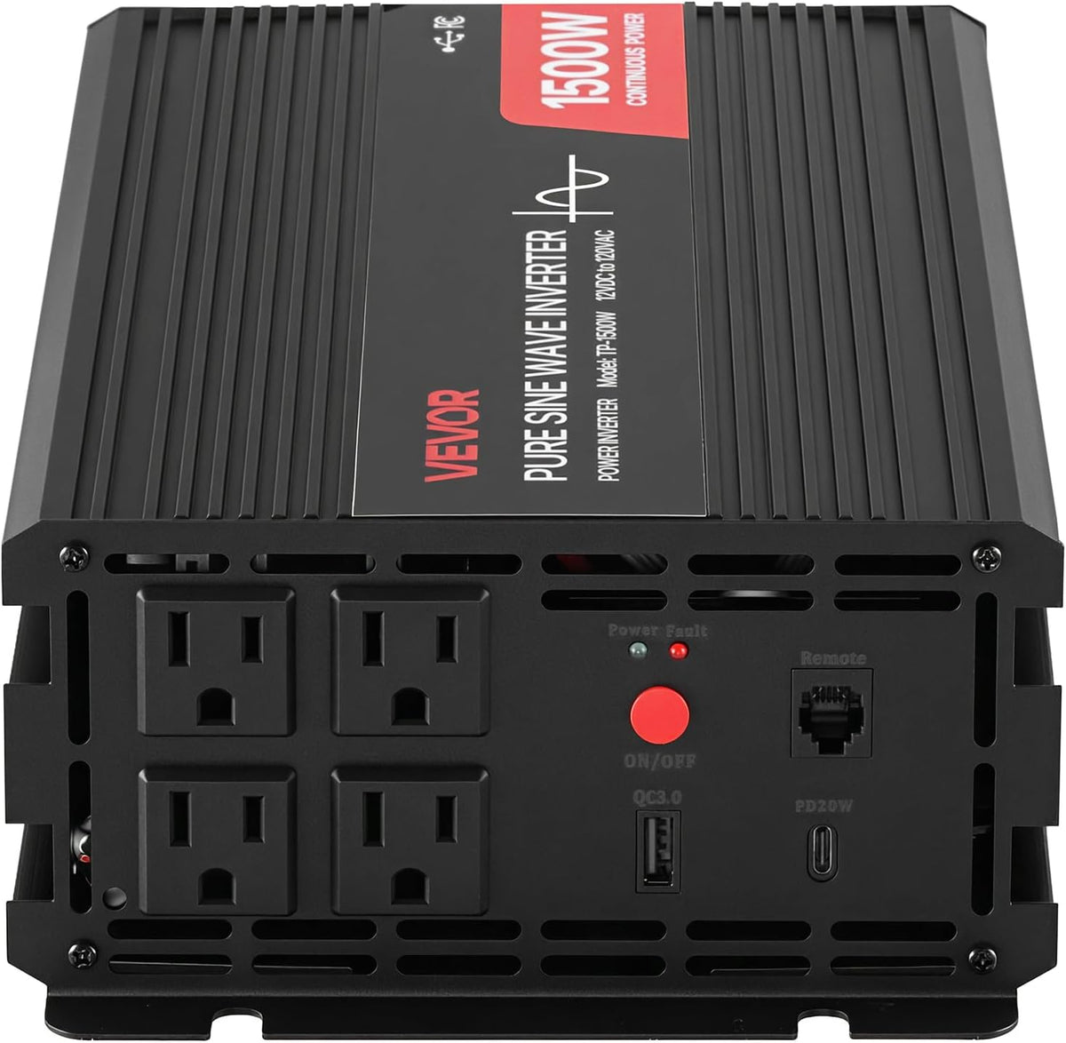 VEVOR 1500W Power Inverter, 12V DC to 120V AC Pure Sine Wave Inverter, Car Ch...