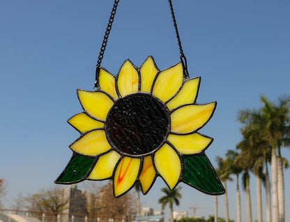 Sunflower Stained Glass Window Hanging,Sunflowers Suncatcher Gifts | Sunflowers Gifts Stained Glass Window Hanging,Handmade Sunflower Suncatcher for Window, Sunflower Gifts for Women,Grandmother