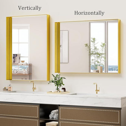 Koonmi 30x40 Inch Metal Framed Bathroom Mirror - Image 4