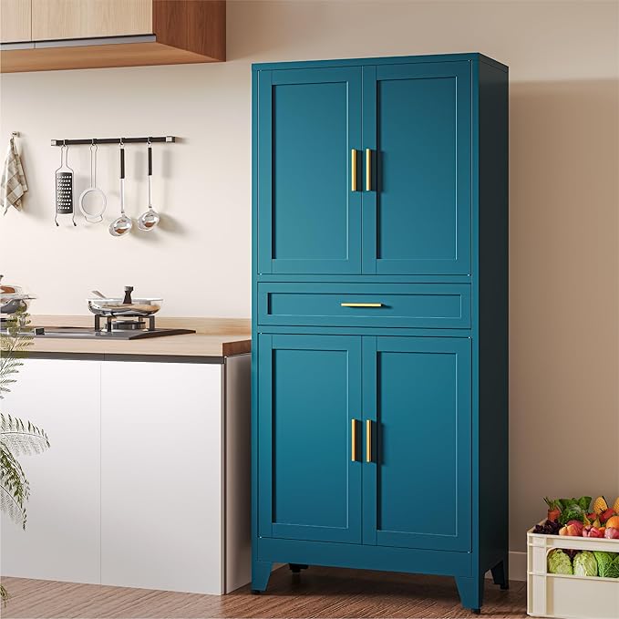 COFaR 71" Pantry Cabinet with Drawer, Peacock Blue Storage Cabinet with - Image 3