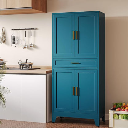 COFaR 71" Pantry Cabinet with Drawer, Peacock Blue Storage Cabinet with - Image 3