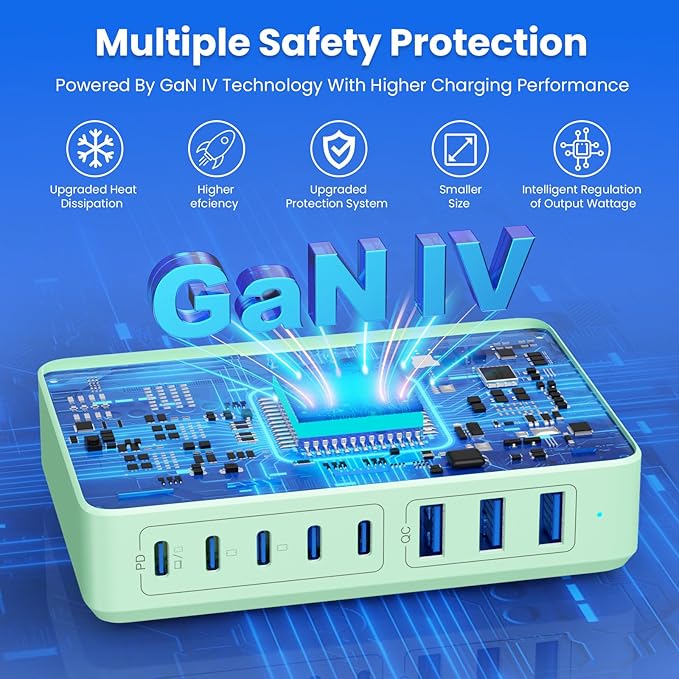 USB C Charger 300W USB C Charger Block 8-Ports GaN IV Fast Charging Station - Image 4