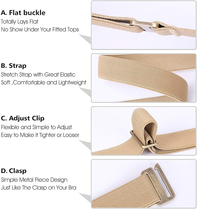 JASGOOD Women No Show Stretch Belt Elastic Web Strap Belt - Image 7