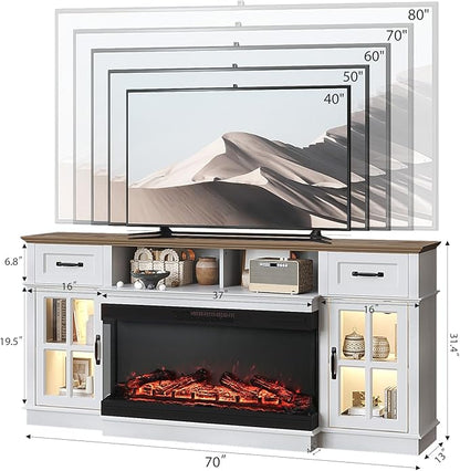 Bonnlo Fireplace TV Stand for 80 Inch TVs, LED Lighting, Media Console for - Image 4