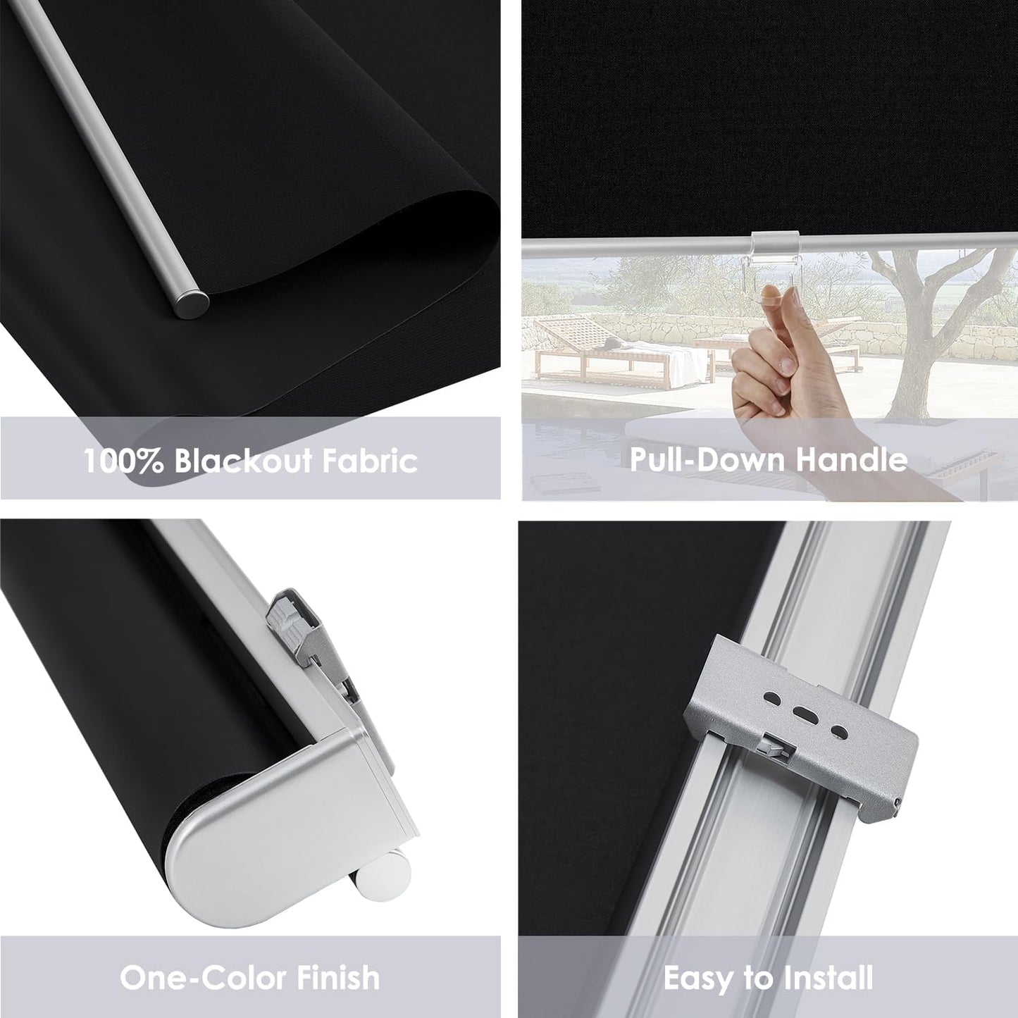 Cordless 100% Blackout Roller Shades for Windows,UV Protection Pull Down Shades,Room Darkening Door Blinds Thermal Insulated Fabric for Home Office and Bedroom(16" W x 72" H,Black)
