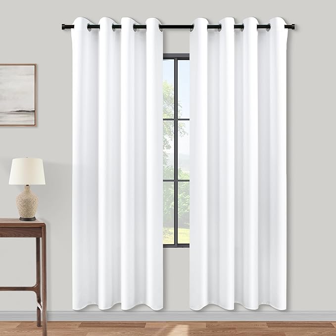 KOUFALL 52x78 Inches Long White Blackout Curtains by KOUFALL