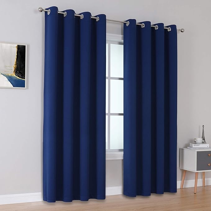 DUALIFE Navy Blue Blackout Curtains 96 Inch Length - Image 2