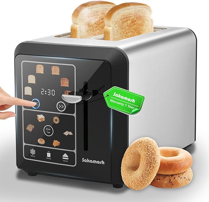 Touch Screen Toaster 2 Slice, Smart Digital Toasters, 6 Browning Levels & 6 by SAKAMOSH