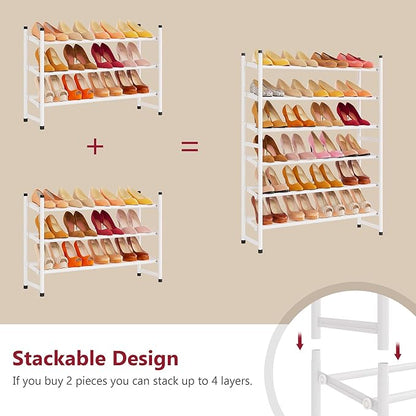 Tajsoon Expandable Shoe Rack for Closet 3 Tier, 28“-41“Adjustable & Stackable - Image 6