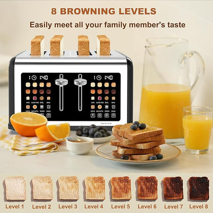 4 Slice Toaster Touch Screen, Stainless Steel Toasters Digital Timer, Dual - Image 5