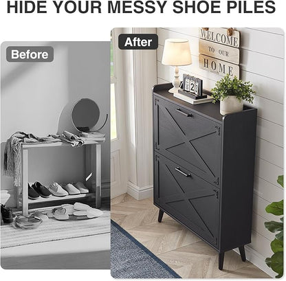 Shoe Storage Cabinet, Farmhouse Shoe Organizer - Image 4