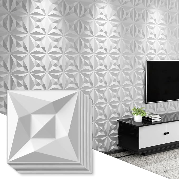 Greymond White PVC 3D Wall Panels, 33 Pack 11.8''x11.8''Geometric Design by Greymond