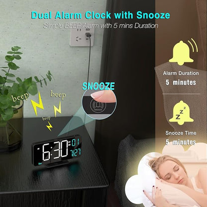 KOSUMOSU Digital Clock for Bedroom 6.7in Small Digital Alarm Clock Black - Image 6
