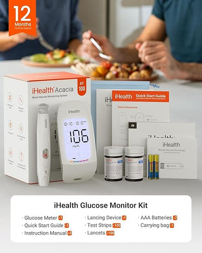 iHealth Acacia Blood Glucose Monitor Kit, 100 Glucometer Strips, 100 Lancets - Image 8