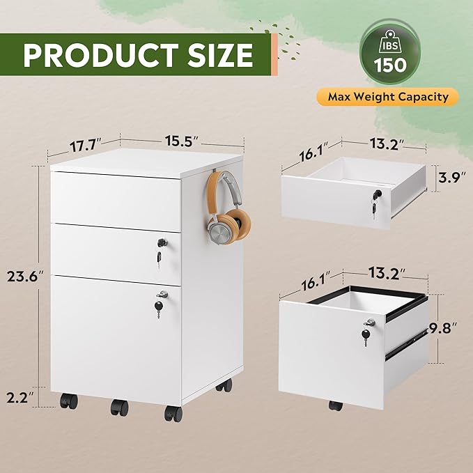 DEVAISE 3 Drawer Mobile File Cabinet - Image 3