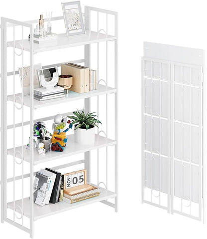 4NM No Assembly 4 Tiers Folding Bookshelf, 47.2" H Foldable Storage Shelves by 4NM