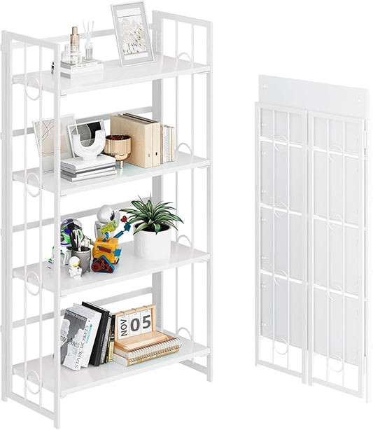 4NM No Assembly 4 Tiers Folding Bookshelf, 47.2" H Foldable Storage Shelves by 4NM