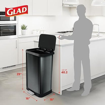 Glad Stainless Steel Step Trash Can, Large Metal Kitchen Garbage Bin - Image 2