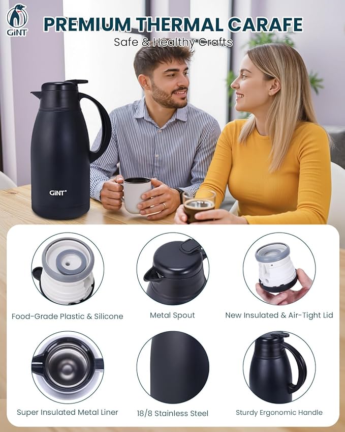 GiNT Stainless Steel Thermal Coffee Carafe, Double Walled Vacuum Water and - Image 8