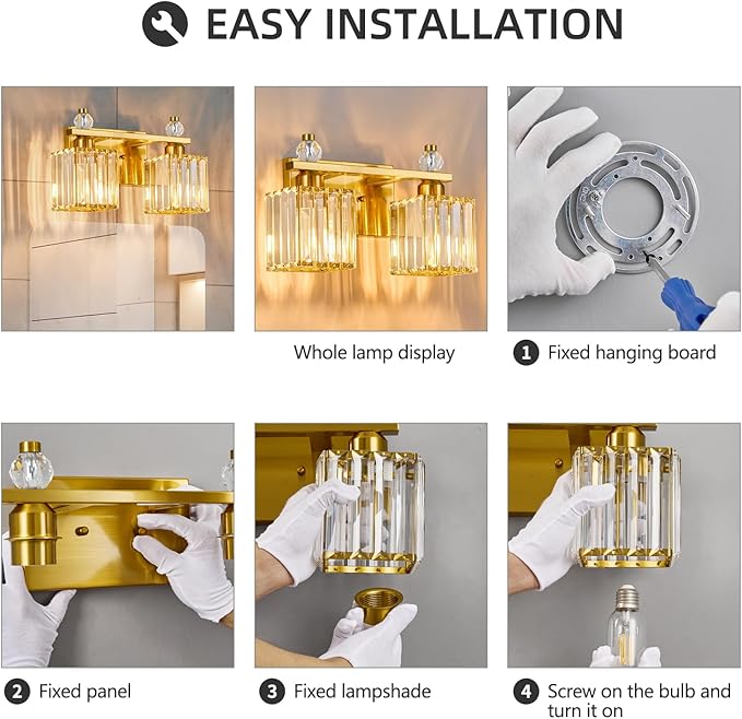 FDPBY Gold Bathroom Vanity Lights Crystal Vanity Light Bathroom Lighting - Image 6