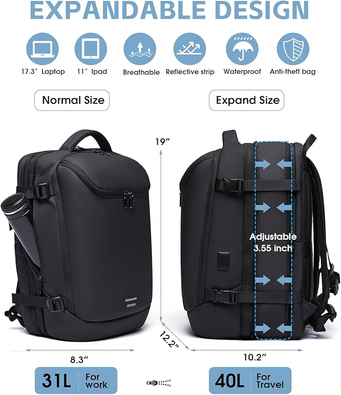 Vacuum Backpack Travel with Pump, 40L Expandable Carry on Compression Backpack - Image 6