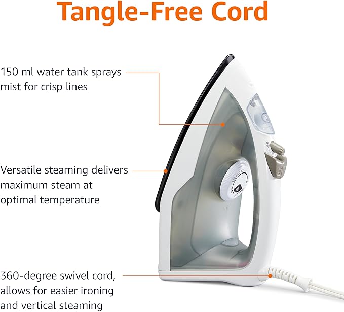 Amazon Basics 1200W 10” Steam Iron, - Image 4