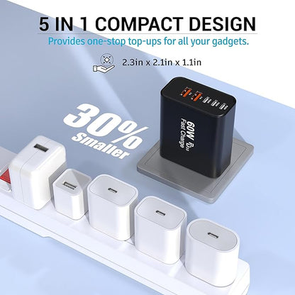 2-Pack 60W USB C Charger Block, 5-Port Fast Wall Charger Station, PD 3.0 & QC - Image 6
