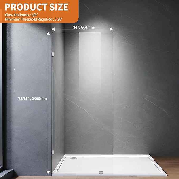 Shower Glass Panel, Frameless Walk in Shower Door - Image 7