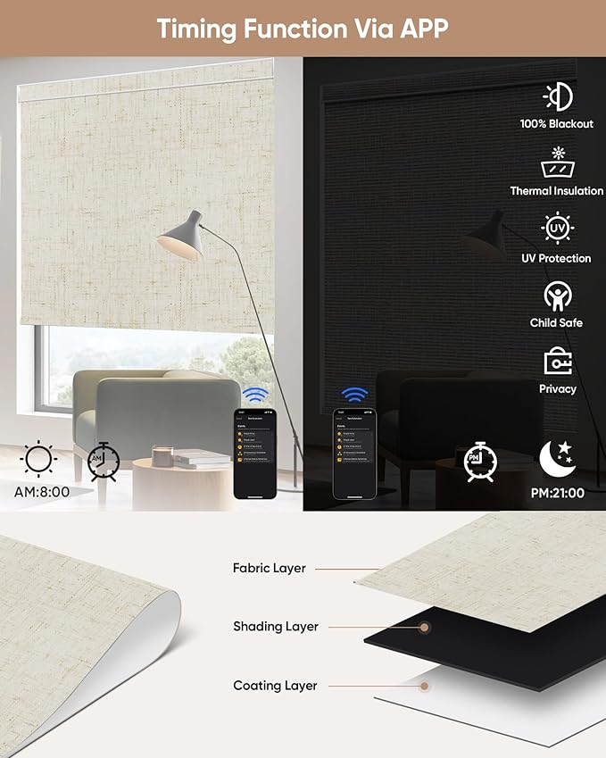 Kincmo Motorized Blinds with Remote, 100% Blackout Motorized Roller Shades Work - Image 4