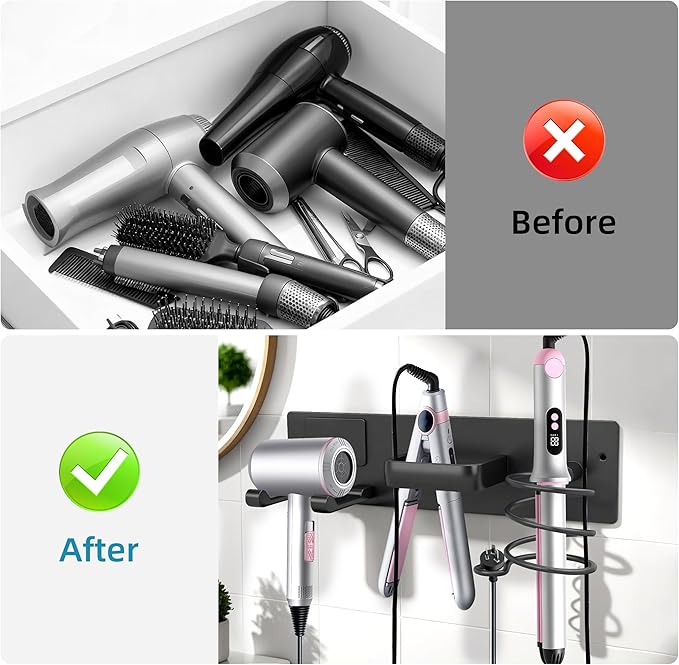 Dovyn Blow Dryer Holder Wall Mount, 3 in 1 Bathroom Hair Tool Organizer - Image 7