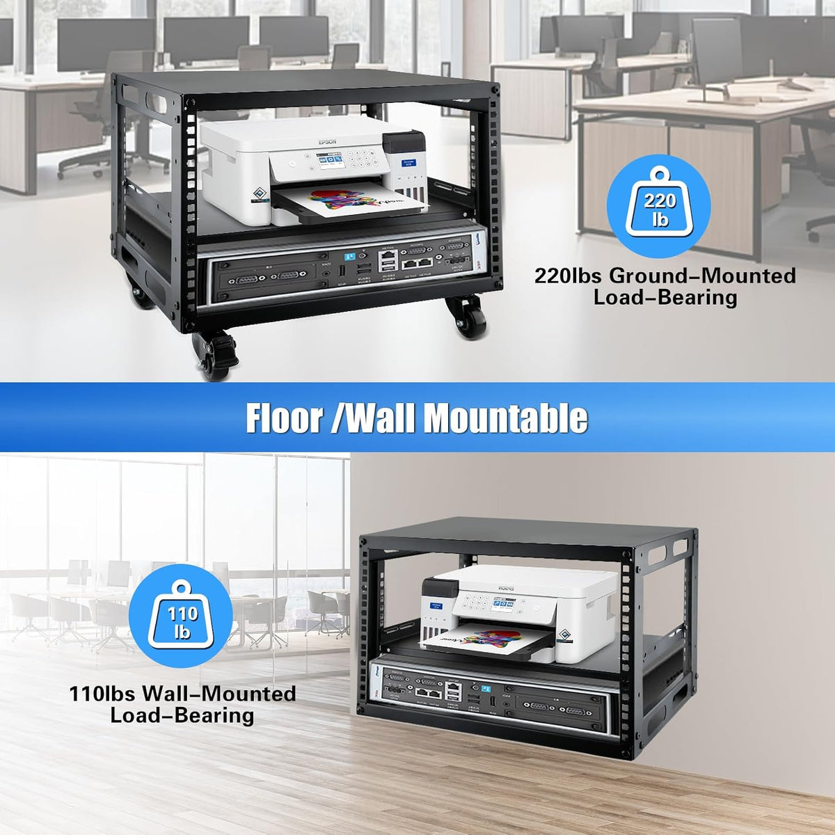 6U Open Frame Server Rack with Wheels Free Standing Network Server Rack for S...