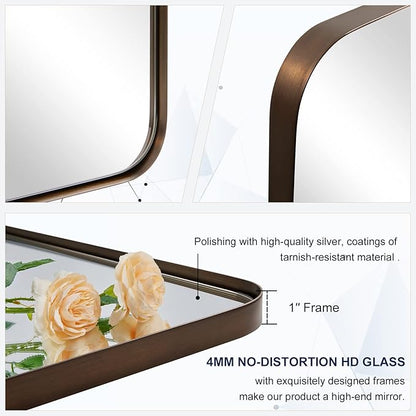 ANDY STAR Bronze Mirror for Wall, 30x36” Rounded Rectangle Bathroom Mirror - Image 6