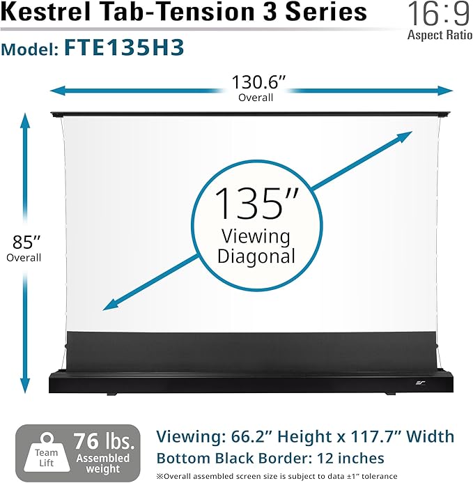 Elite Screens Kestrel Tab-Tension 3 CineWhite, 135 inch 16:9 Aspect Ratio - Image 6