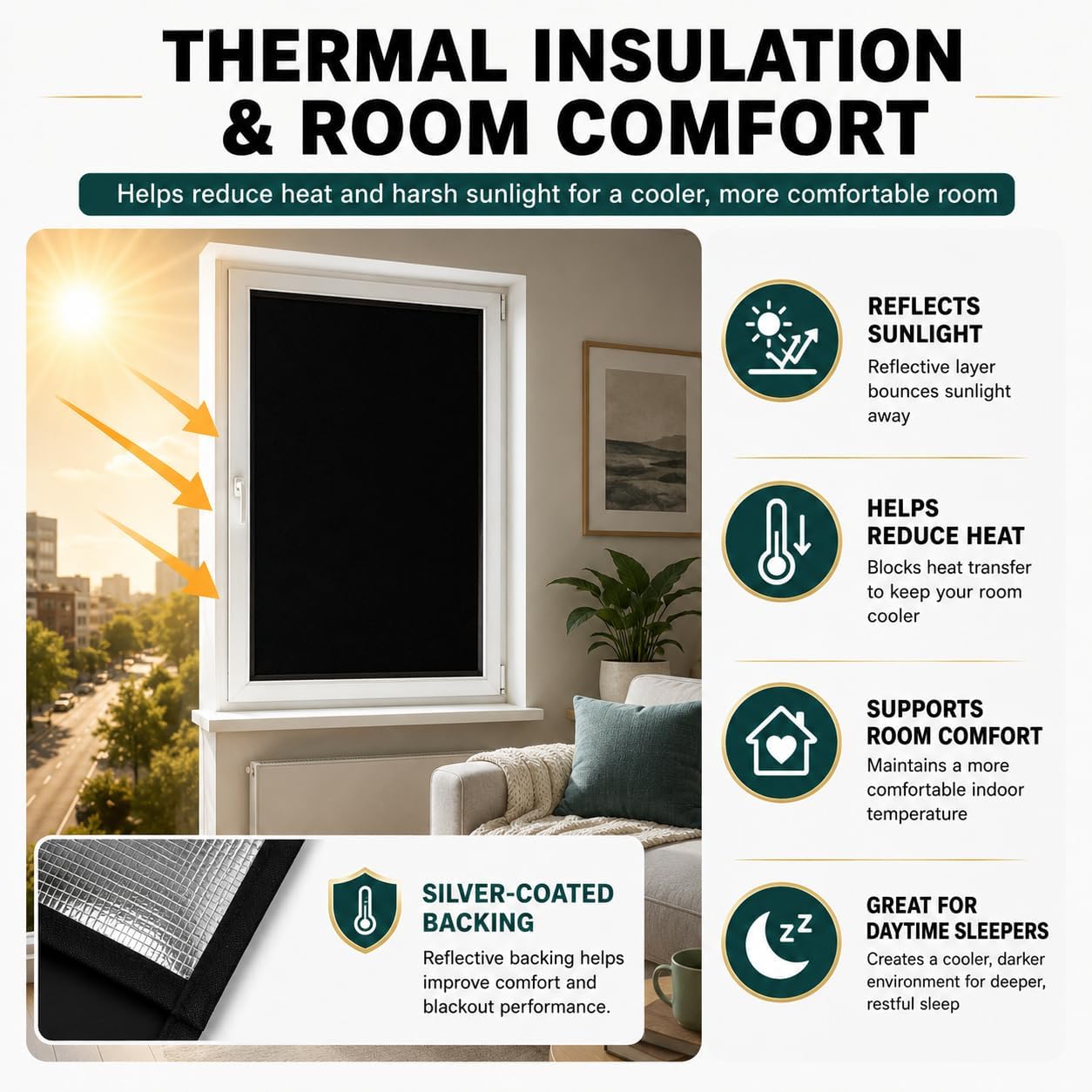 100% Blackout Curtains for Bedroom, Blackout Blinds No Drill with Magnetic & Velcro, Black Out Window Cover – Heat Insulation, Easy Install for Travel, Nursery, Media Room, RV, 39” x 57”
