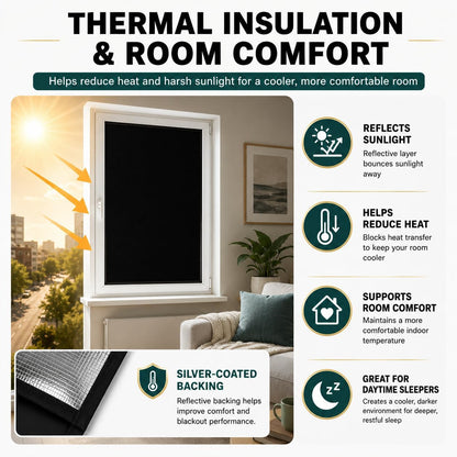 100% Blackout Curtains for Bedroom, Blackout Blinds No Drill with Magnetic & Velcro, Black Out Window Cover – Heat Insulation, Easy Install for Travel, Nursery, Media Room, RV, 39” x 57”