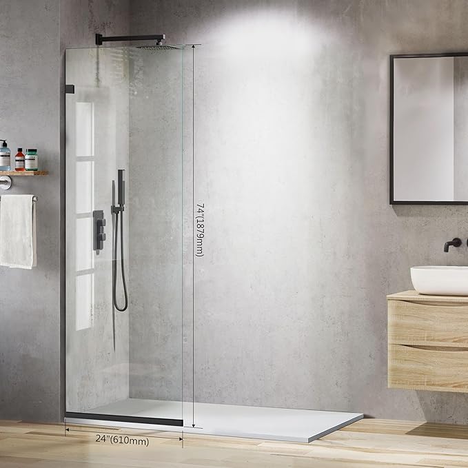 24 * 74" - 5/16" Thick Clear Tempered Glass Panel, Fixed Hinged Framless Shower - Image 2