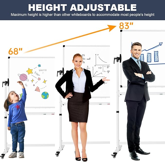 TANKEE Mobile Whiteboard 48 X 36 Inches Height Adjustable Large Standing White - Image 2
