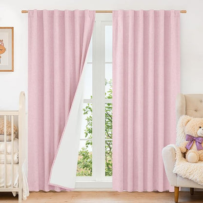 LAMIT Pink 100% Blackout Linen Curtains, 84 Inch Linen Textured Living Room by LAMIT