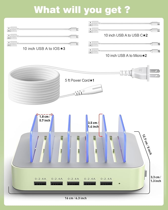 MSTJRY Charging Station for Multiple Devices : 5 Port Multi USB-A Charger - Image 7