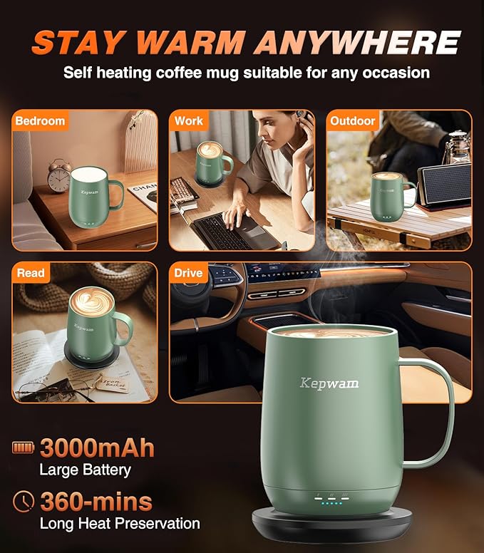 Kepwam Self Heating Coffee Mug T2, 16oz Smart Heated Coffee Mug, 150 Min - Image 4
