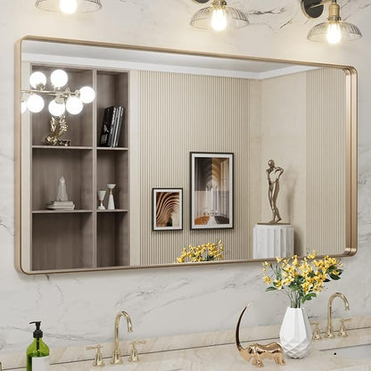 LOAAO 55”X30” Gold Bathroom Mirror, Rounded Rectangle Gold Frame Mirror by LOAAO