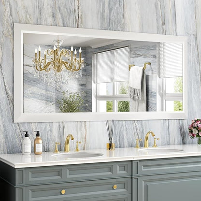 Amorho Bathroom Mirror, 60X28 Inch White Thick Metal Framed Wall Mirrors by Amorho