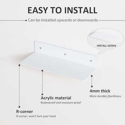 4 Pack White Acrylic Floating Shelves 15 Inches, Wall Hanging Bathroom Shelves - Image 4