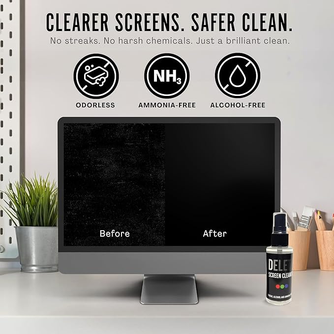 Delete Screen Cleaner Spray Kit, 2 Pack, 2oz Bottle and 2x 6"x6" Microfiber - Image 2