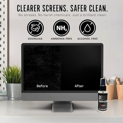 Delete Screen Cleaner Spray Kit, 2 Pack, 2oz Bottle and 2x 6"x6" Microfiber - Image 2