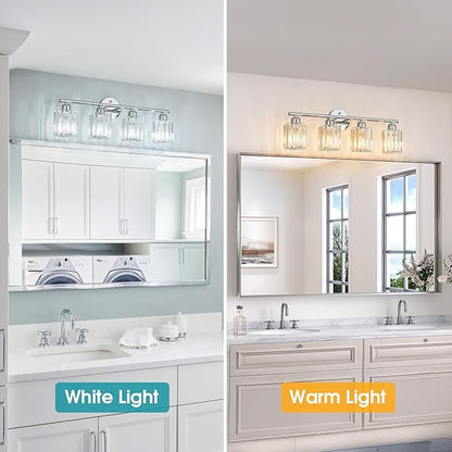 FDPBY Modern 4 Light Crystal Vanity Light, Chrome Vertical Bathroom Light - Image 2