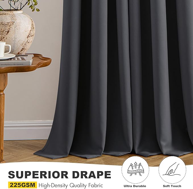 MIULEE Grey Blackout Curtains for Bedroom Living Room 96 Inches Long 2 Panels - Image 5